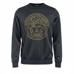 Versace Medusa Crystal Sweatshirt Black Gold‎ Greca Logo EU 40 US M New